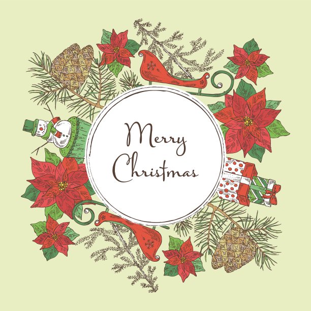 圣诞和新年的背景与植物和象征。图片下载