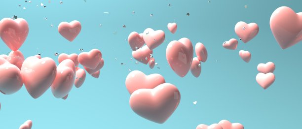 欣赏和爱的主题-飞行分散的小心脏- 3D图片下载