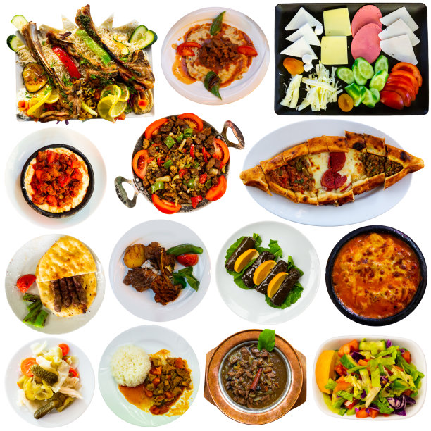 各种传统的土耳其菜肴孤立在白色背景上图片下载