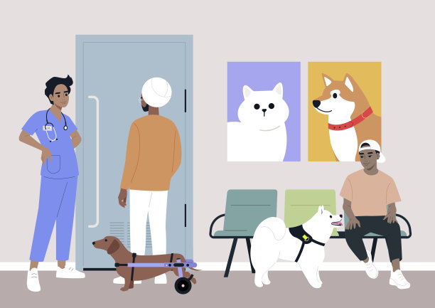 一位年轻的兽医在大厅里向参观者介绍家畜保健图片下载