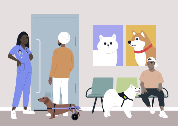 一位年轻的兽医在大厅里向参观者介绍家畜保健图片下载