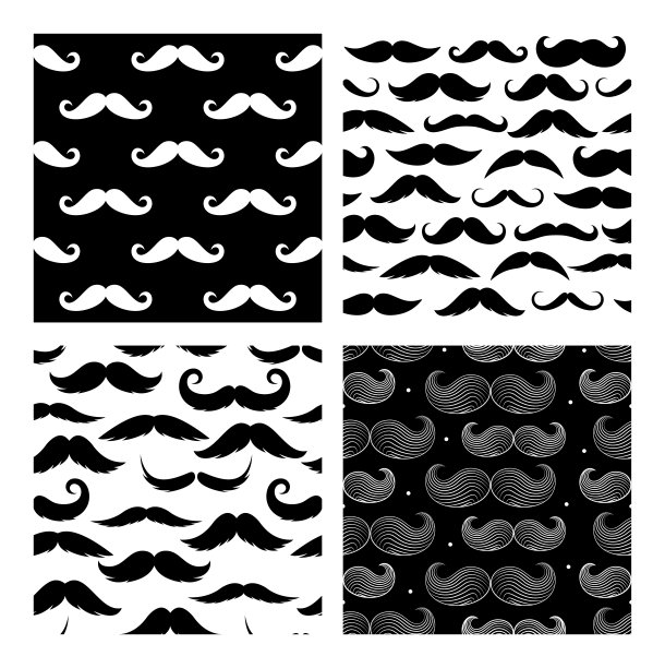 无缝模式的黑色轮廓胡子图片下载