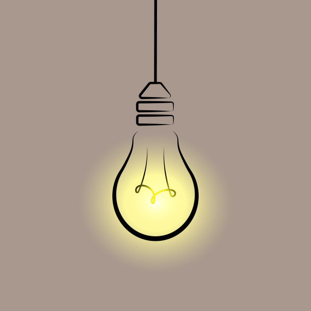 悬挂灯泡，黄灯，单黑线元素，阁楼风格的设计元素图片下载