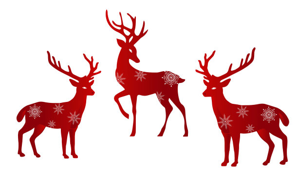 圣诞老人的节日鹿，驼鹿。用雪花装饰。节日装饰图片下载