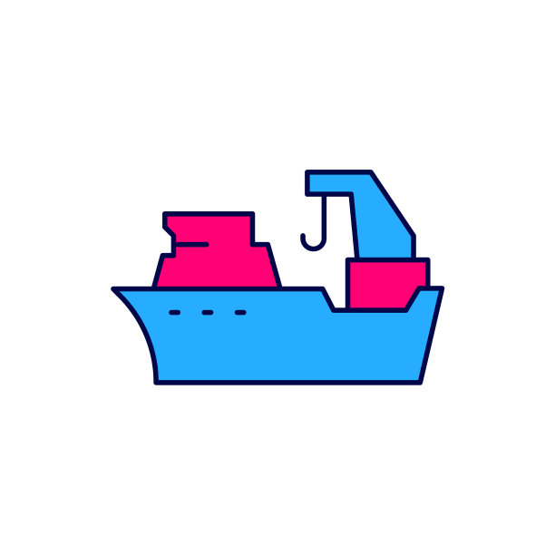 填充轮廓渔船图标孤立的白色图片下载