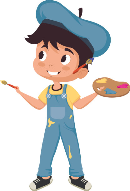 拿着颜料盘的小男孩图片下载