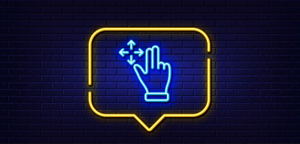 移动手势线图标。滑动箭头标志。刷卡的行动。霓虹灯语音泡泡。向量图片下载