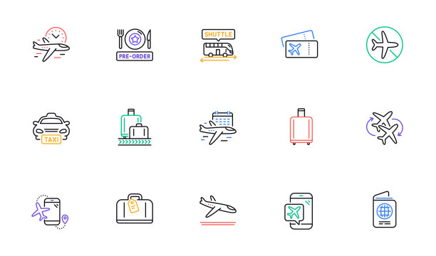 机场线路图标设置。登机牌，行李提取，到达。向量图片下载