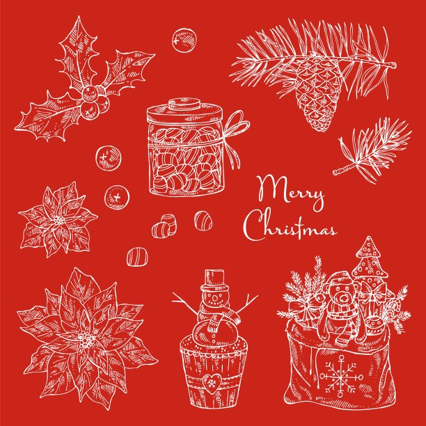 收集圣诞和新年植物和象征。图片下载