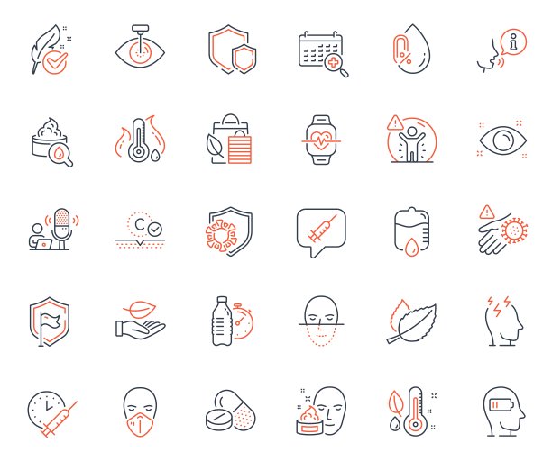 医疗保健图标设置。包括图标作为医疗日历，医疗药品和生物购物网站元素。向量图片下载