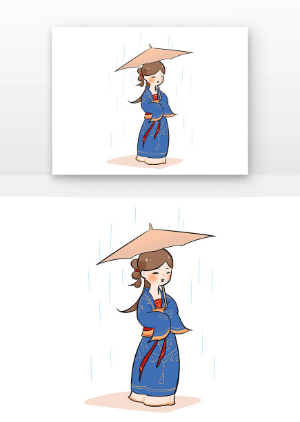 古风女孩人物下雨撑伞元素图片下载