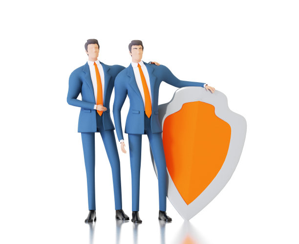 成功的商务人士，IT专家站在大盾牌上。数据安全，个人信息保护理念。三维渲染图图片下载