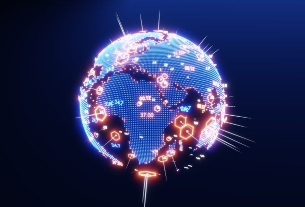 霓虹星球地球，非洲大陆市场不断增长。经济，金融概念，3D渲染插图图片下载