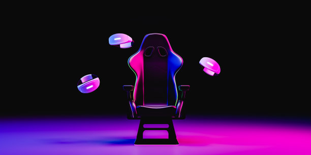 玩家的椅子周围和虚拟现实眼镜。三维渲染图片下载