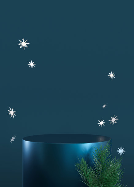 领奖台与圣诞装饰，深蓝色背景。圣诞节组成。产品、化妆品展示的优雅场景。奢侈品模型。美容产品的底座、平台。3 d渲染。图片下载