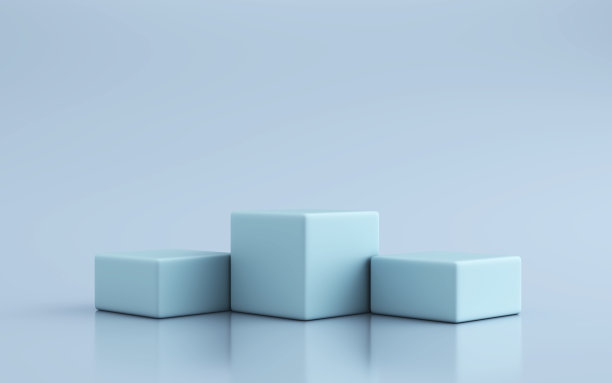 3d渲染空粉彩蓝色立方体讲台上的蓝色背景-库存照片图片下载