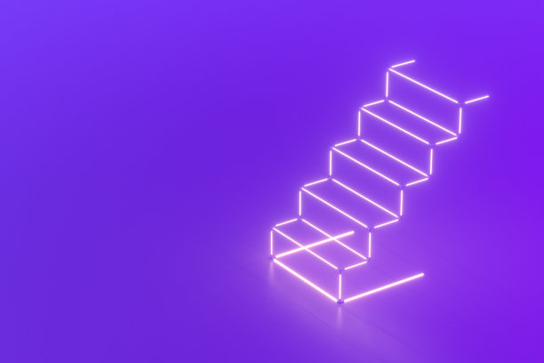 霓虹灯楼梯在紫色的背景图片下载