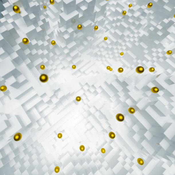 金色的球体漂浮在超现实的数字景观中图片下载