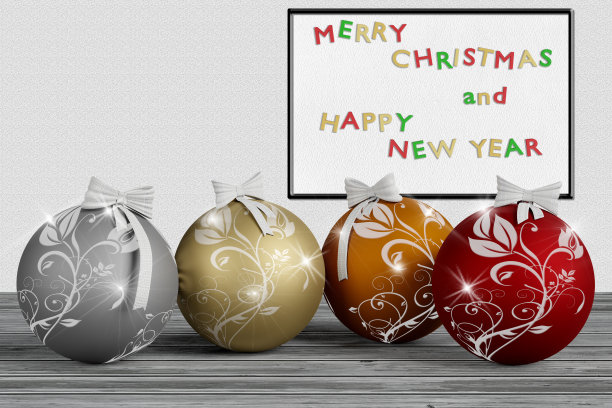 圣诞节装饰。圣诞快乐，新年快乐- 3D插图图片下载