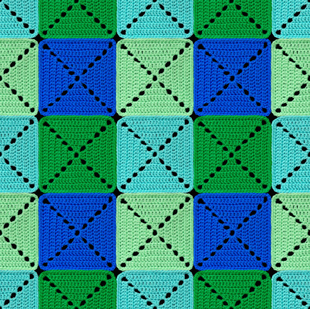 无缝针织图案拼接风格。几何元素由多色腈纶纱线钩针编织而成。图片下载