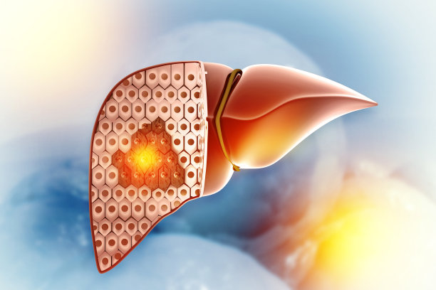 患病的肝脏，在抽象医学背景上受损的细胞，3d插图图片下载