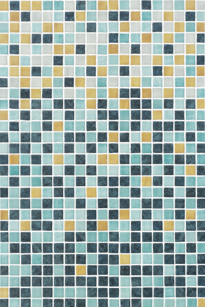 用蓝色、绿色、黄色、黄色和白色的小陶瓷片组成马赛克。图片下载