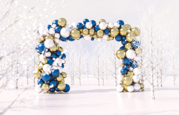 冬季圣诞场景与几何球拱。图片下载