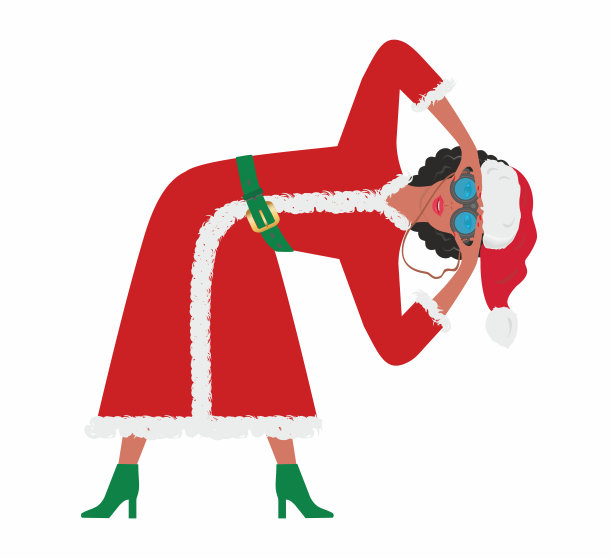 女人扮成圣诞老人用望远镜看。努力寻找她想要的东西。矢量插图。图片下载