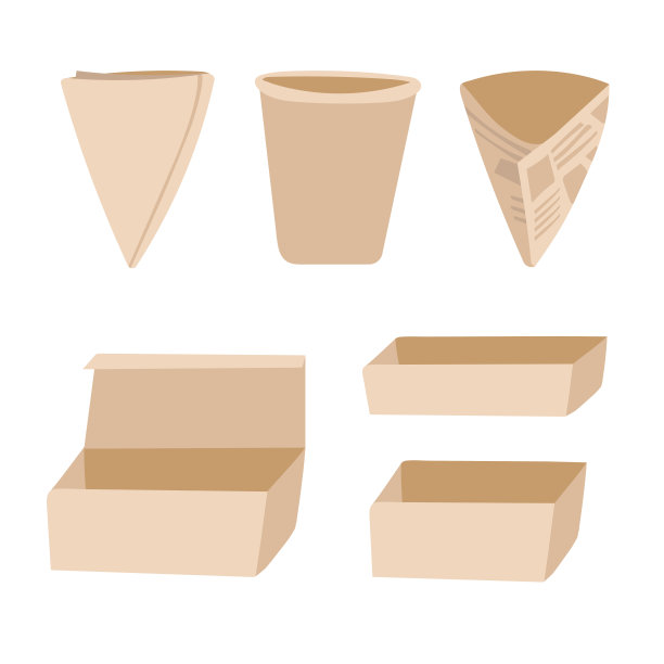 街头食品和外卖的纸包装。手绘图标集。图片下载