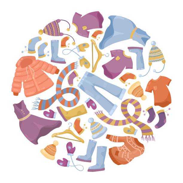 圆形图案与冬季服装矢量插图集图片下载