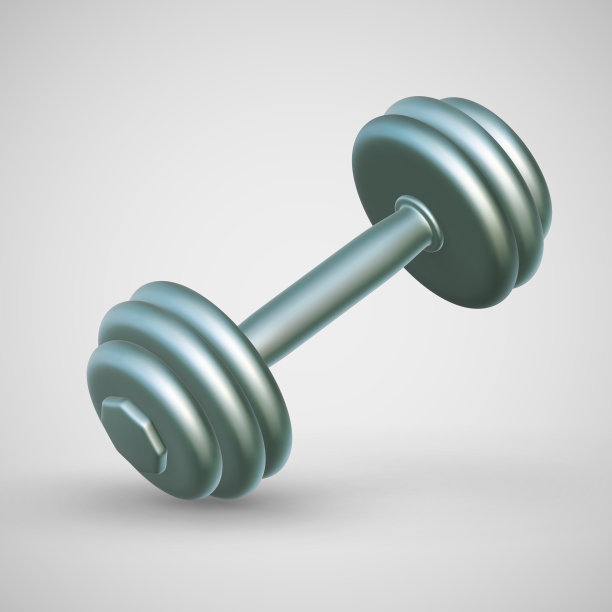 3D现实金属哑铃在光背景。用于体育锻炼和健身的重型配件。图片下载