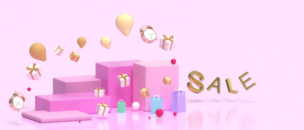 3d Podium圣诞及新年特卖。舞台展示几何形状的平台上显示-最小舞台购物在线演示粉红色背景。产品，复制空间- 3d渲染图片下载