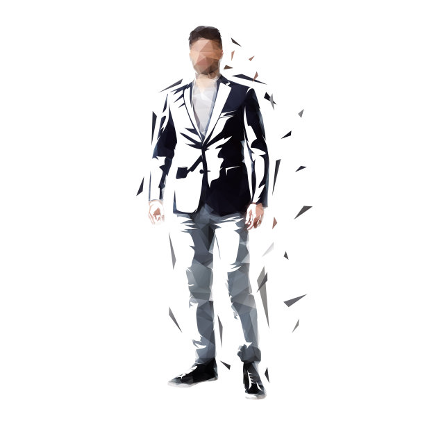 商人站在西装，正面视图，孤立的低多边形矢量从三角形插图图片下载