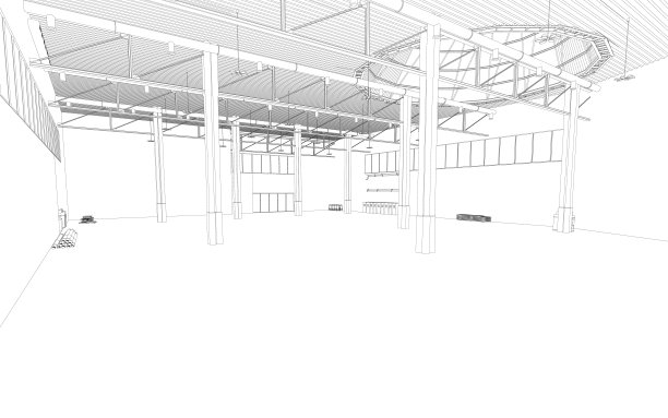 机库轮廓从黑色线隔离在白色背景。仓库空间。3 d。矢量插图。图片下载