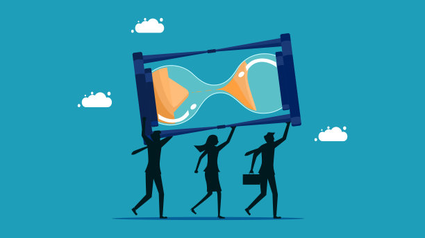 一群商人帮着抬沙漏。商业概念向量图片下载