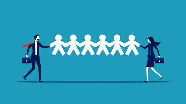 团队合作的概念。商人。纸人用铁链牵着手图片下载