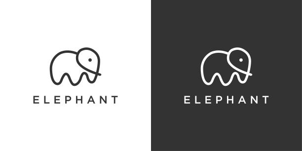 大象轮廓标志，简单的大象矢量插图。图片下载