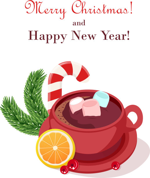 一杯加棉花糖的圣诞可可或热巧克力。设计圣诞和新年卡片，海报，横幅，明信片，印刷。矢量插图。图片下载