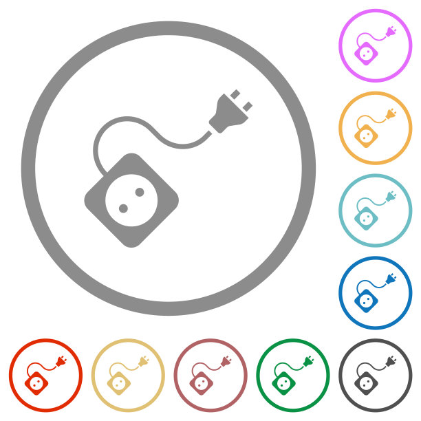 便携式电源插座与一个插座和延长线和插头实心平面图标与轮廓图片下载