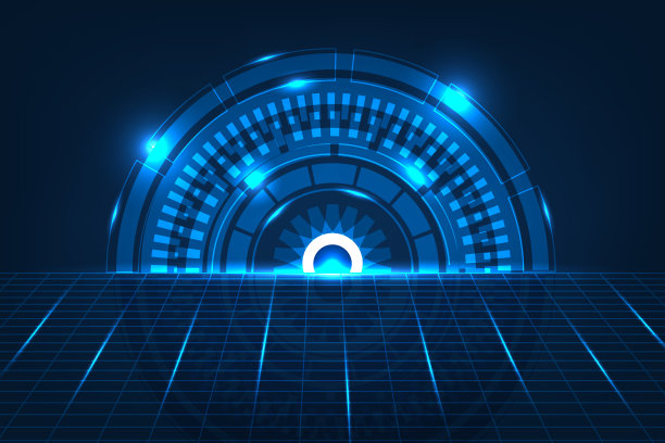 摘要技术未来数字概念工程齿轮透视网格和照明发光粒子在深蓝色背景图片下载