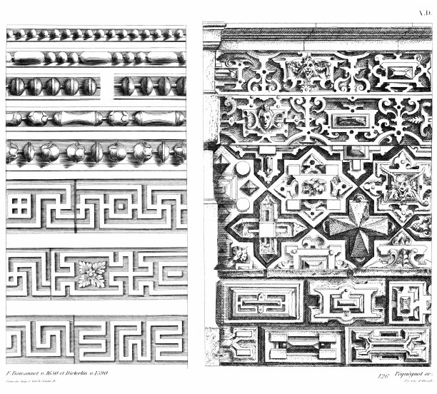 Friezes，由F. Bouzonnet，约1650年，和由Bossages和Wendel Dietterlin，约1590年(14个图案)，德国文艺复兴和路易十四时期，由Old装饰物1875年。图片下载