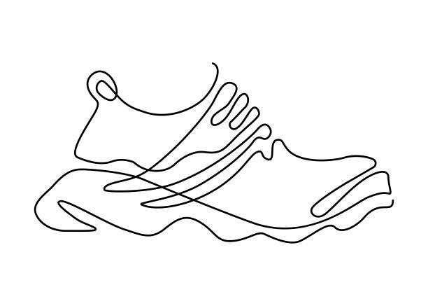 运动鞋子。运动鞋。连续画线。平面设计的矢量插图。图片下载