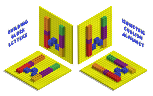 字母w的等距玩具砖，用于儿童海报和游戏。ABC排版。现实的三维矢量隔离在白色背景上图片下载