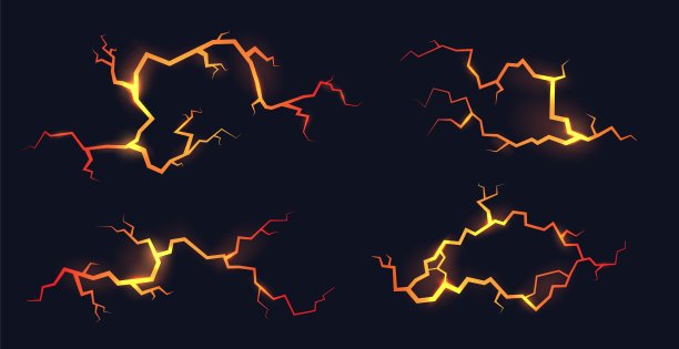 发光的裂缝。火山裂缝，液态熔融熔岩或发光岩浆，岩石表面的石头破裂红色裂缝效果，破碎的地狱地板地震的力量，花哨的矢量插图图片下载