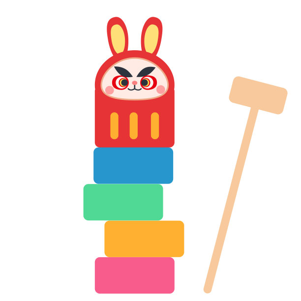 兔式达摩滴新年插图材料图片下载