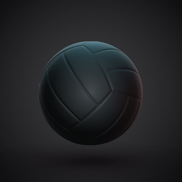 现实的3D排球在黑暗的背景。团队游戏和运动训练装备。沙滩排球用黑色皮革球。图片下载
