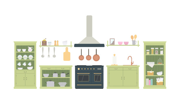 绿色厨房在普罗旺斯风格的厨房用具。木制家具图片下载