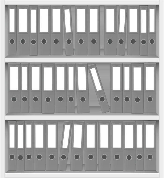 带灰色活页夹的书柜塞满了办公室工作图片下载