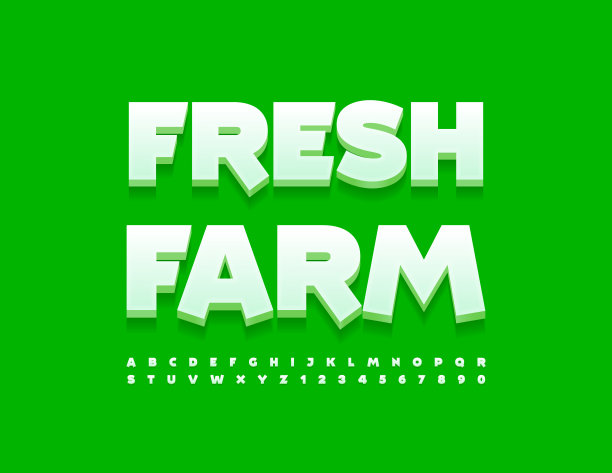 矢量明亮招牌新鲜农场。时尚的字母和数字集图片下载