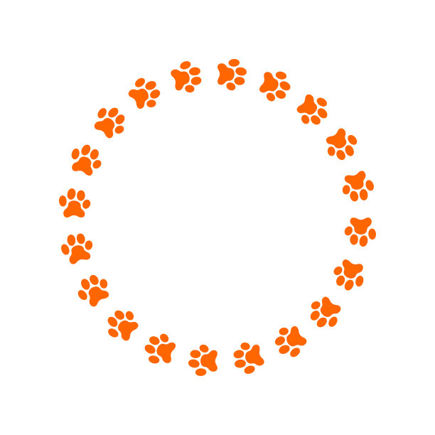 圆形框架与狗或猫爪印。可爱的模板宠物照片，问候或邀请卡，图片，横幅孤立在白色背景图片下载